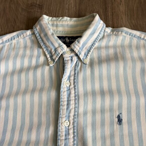 Vintage Polo Ralph Lauren Button Up Striped Shirt Blue White Size XL Over Shirt - Picture 3 of 6